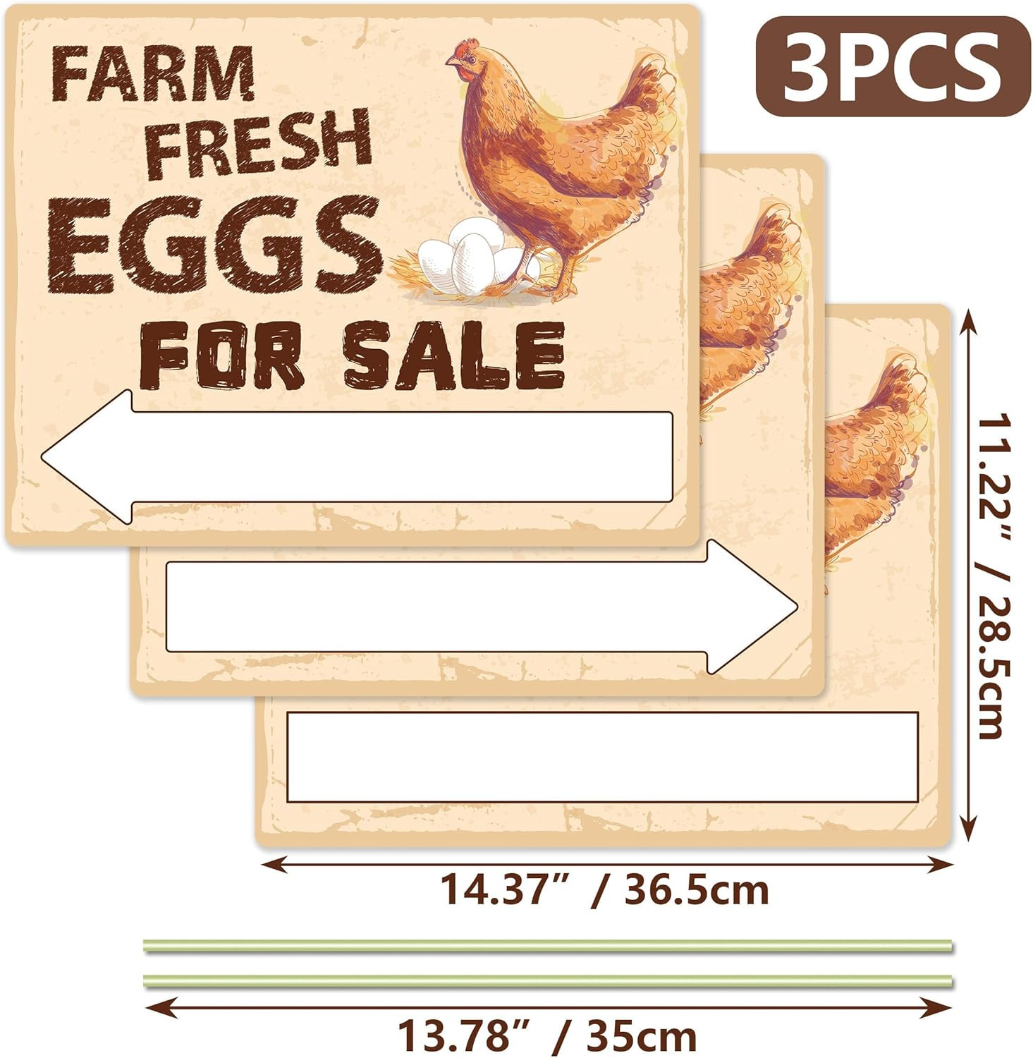 Farm Fresh Eggs Sign Double Sided Corrugated Plastic Yard Stake 3 Pack