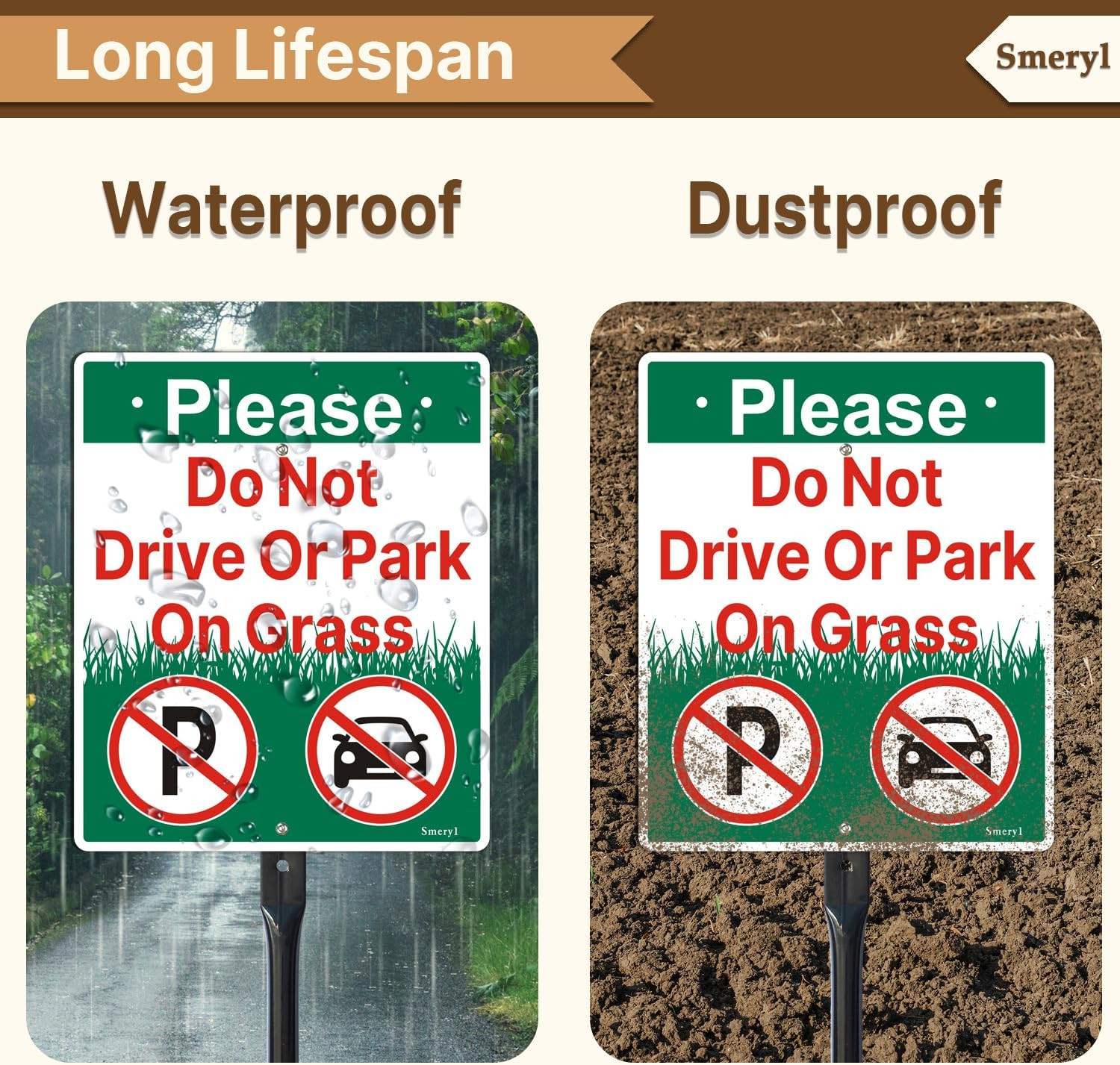 Please Do Not Drive or Park on Grass Sign with 35.4″ Stake for Yard, 12” X 10” D