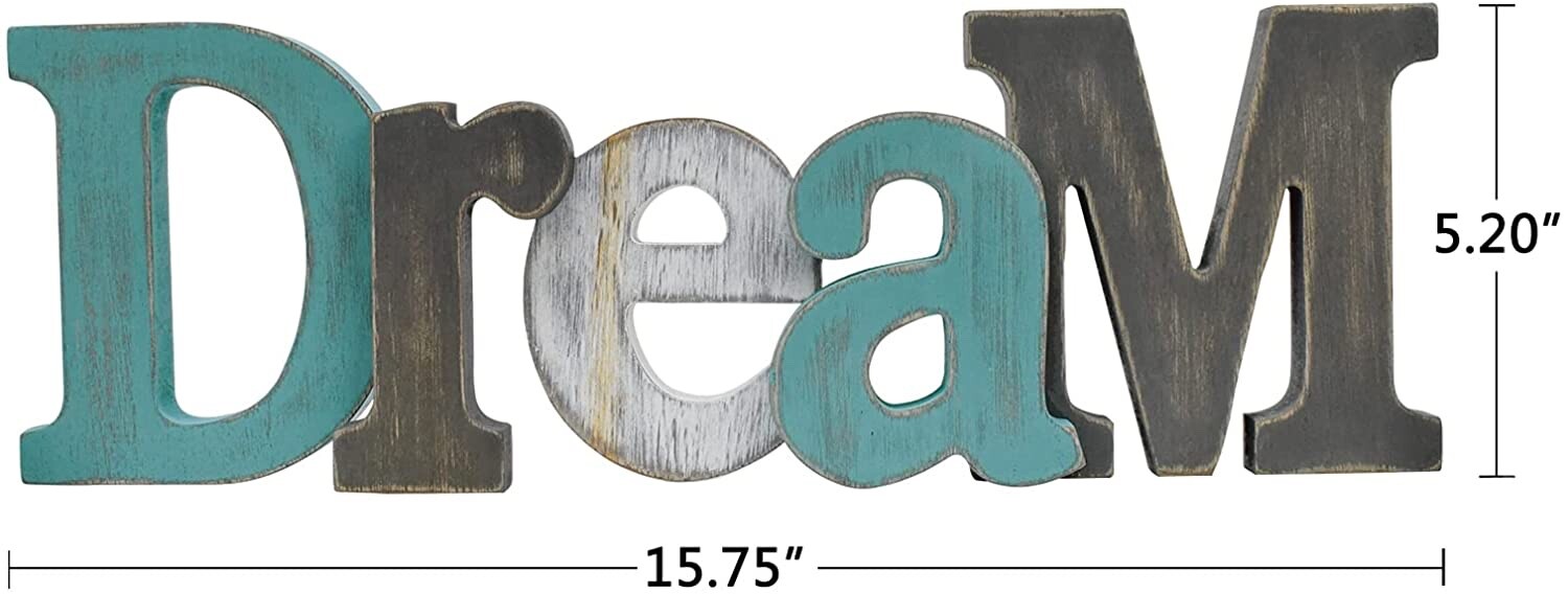 Multicolor Wooden Dream Word Sign Freestanding Block Letters Wall Mounted…