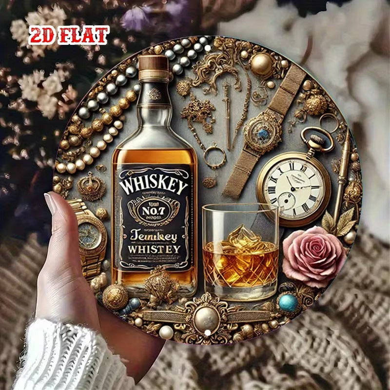 Whiskey Aluminum Metal Tin Sign, Retro Round Aluminum Sign, Misspelled sign