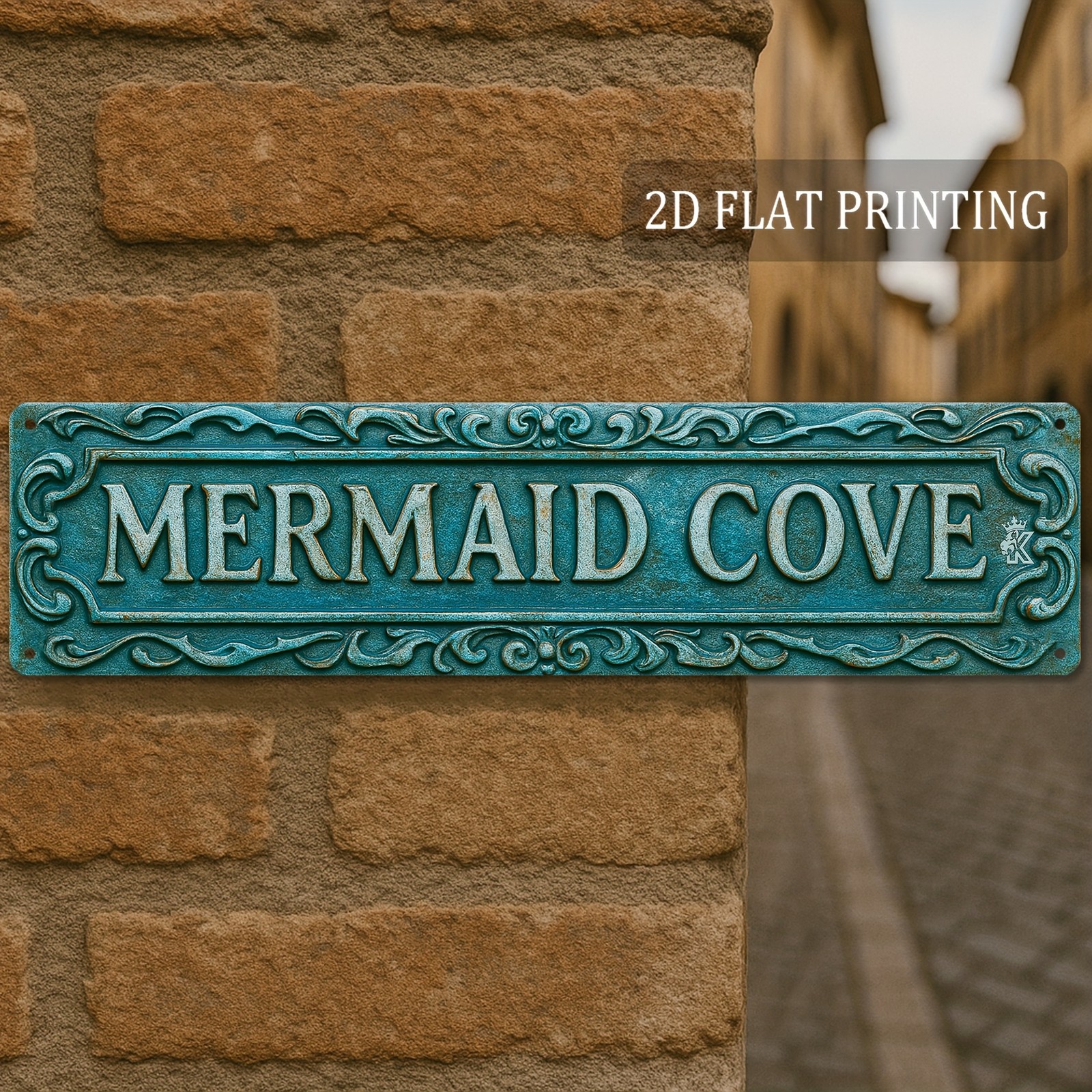 Mermaid Cove Antique Teal Patina Metal Sign Beach House Front Entry Wall Decor
