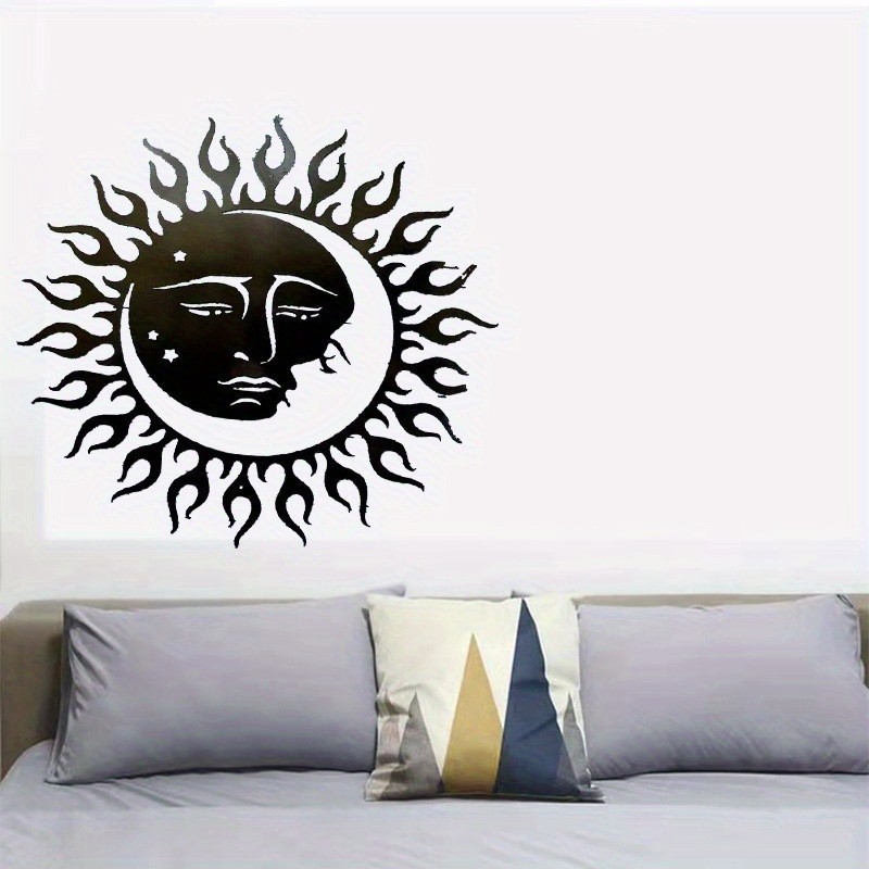 Boho Celestial Star Hanging Decor Gift Matte Black Sun Moon Face Metal Wall Art