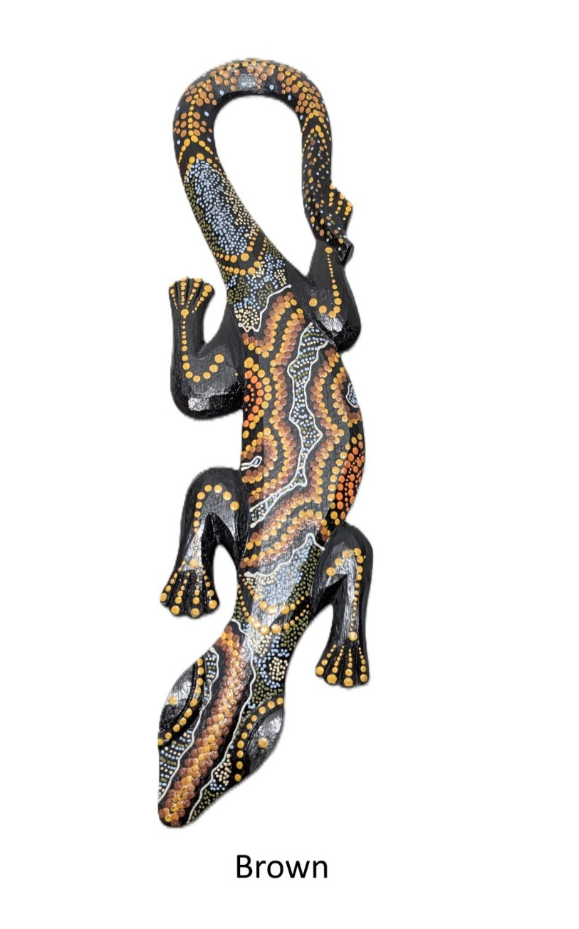 Hand Painted Gecko Wall Hanging Aboriginal Dot Art 19.5″ Assorted Color