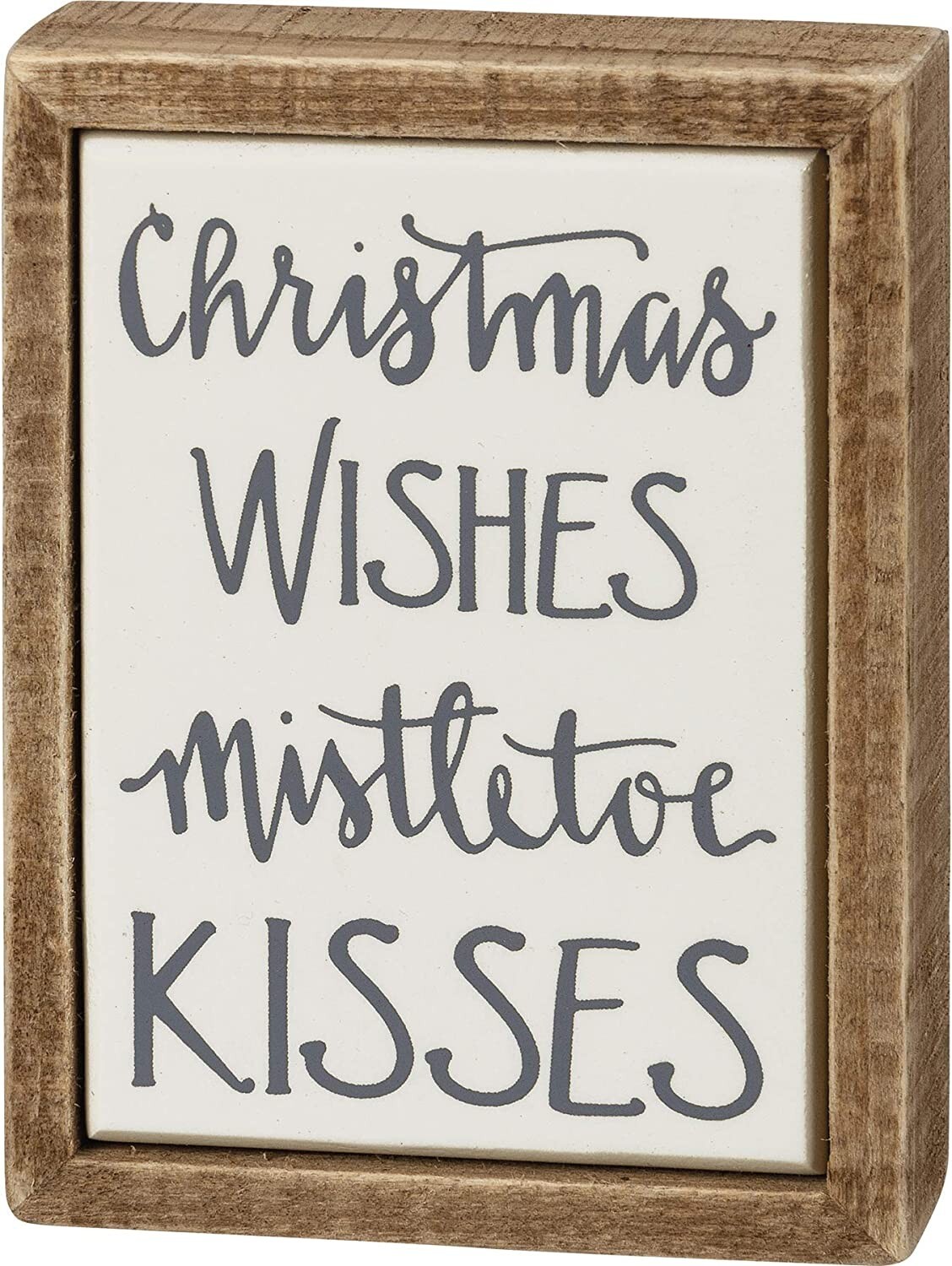 Christmas Mistletoe Kisses Primitives Kathy Wood Enamel Mini Sign 3 in x 3.5 in