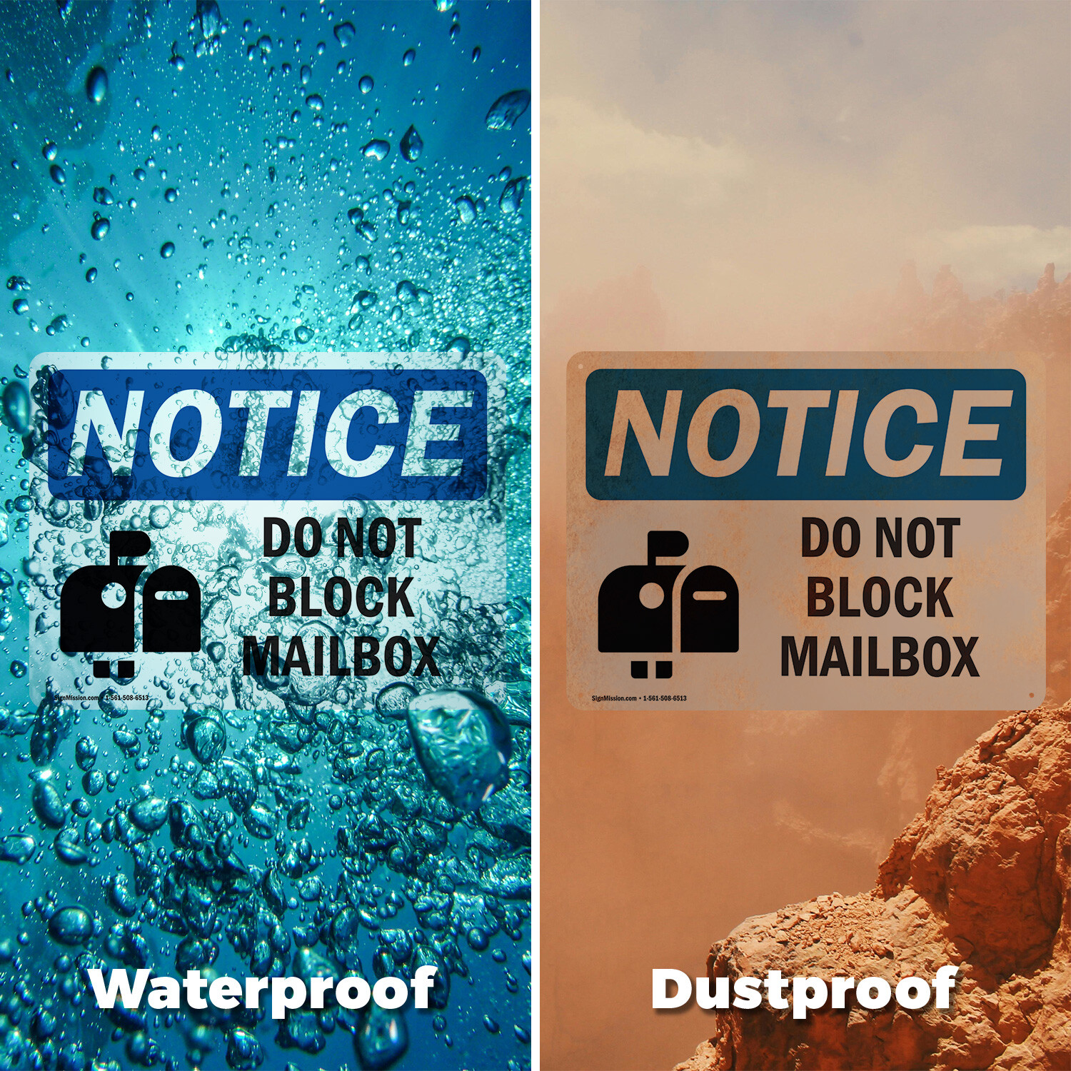 (2 Pack) Do Not Block Mailbox OSHA Notice Sign Decal Metal Plastic