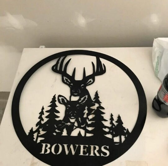 Personalized Deer Scene Monogram Metal Wall Art Decor