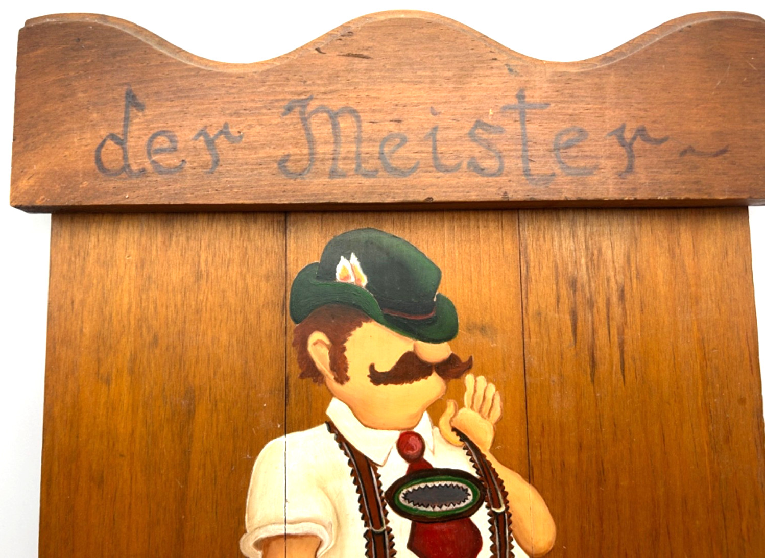 Vintage Hand Painted German Bavarian Der Meister Wooden Wall Plaque Signed