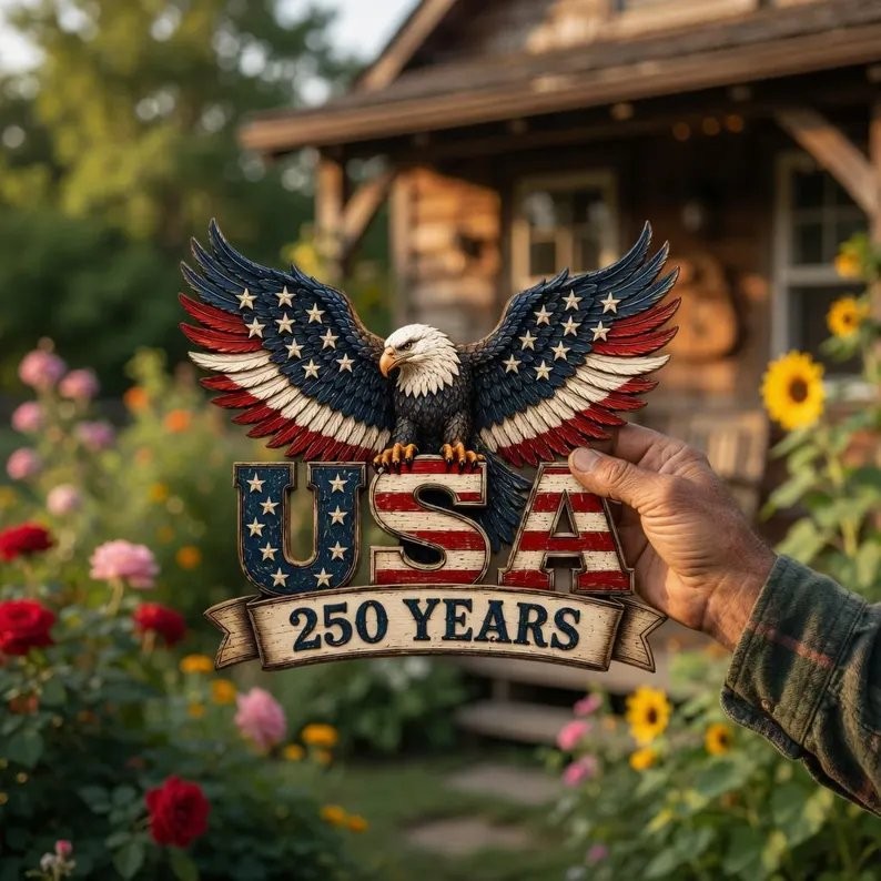 America 250th Anniversary Eagle Decor, Patriotic Wooden Door Hanger
