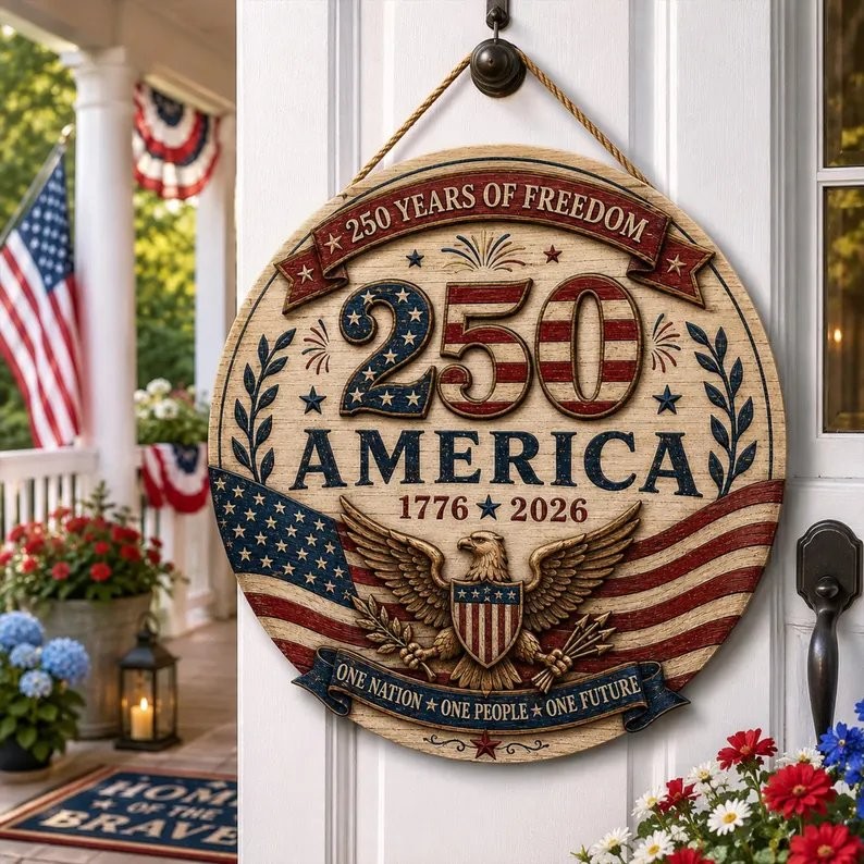 Personalized America 250 Door Hanger, USA 250th Anniversary Wooden Sign