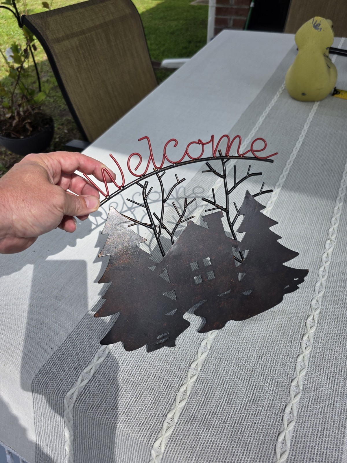 Rustic Metal Welcome Sign Cabin Trees House Wall Art Lodge Decor11in