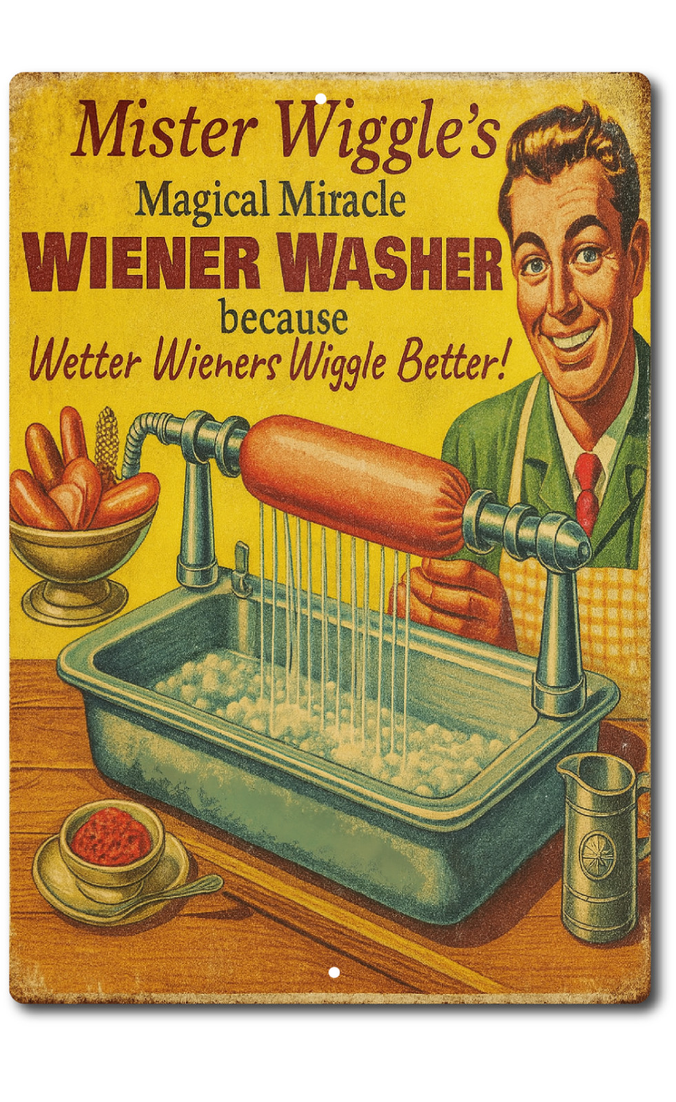 Funny Wiener Washer Tin Sign Retro Kitchen Humor Wall Decor Gag Gift Man Cave