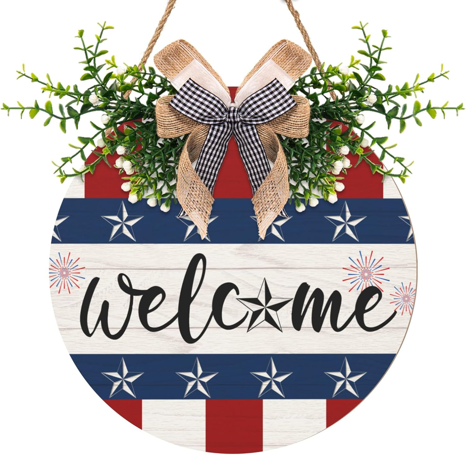 4Th of July Welcome Sign for Front Door Decorations Patriotic Memorial Day