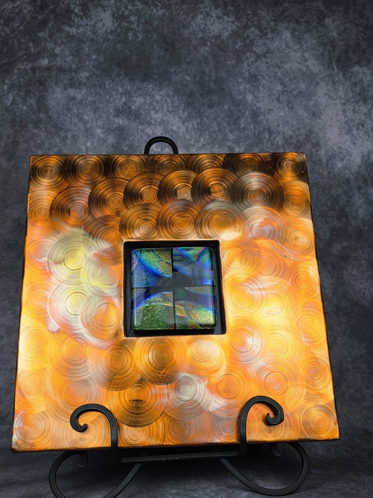 Dichroic Glass Metal Wall Art 12×12 Swirl Copper Patina Modern Industrial Decor
