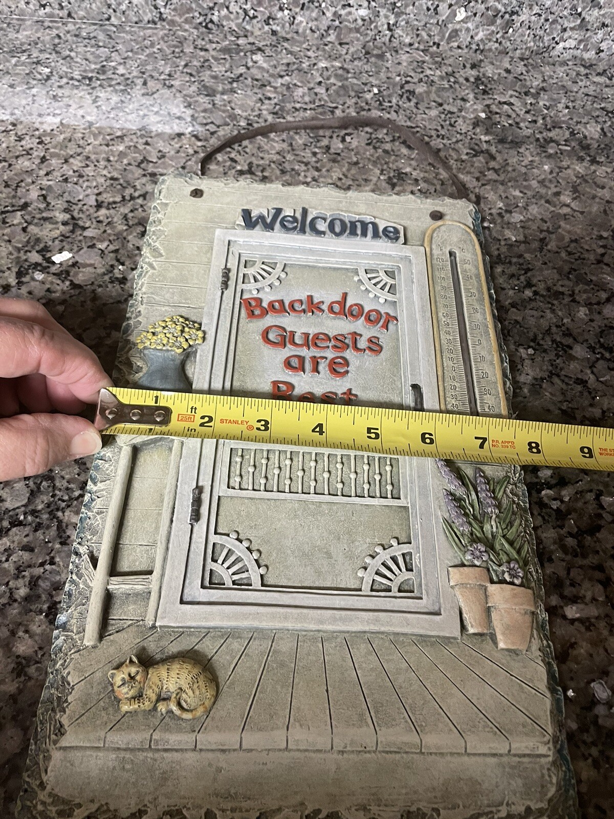 Backdoor Guests Are The Best Welcome Sign Garden Heavy Resin/Thermometer