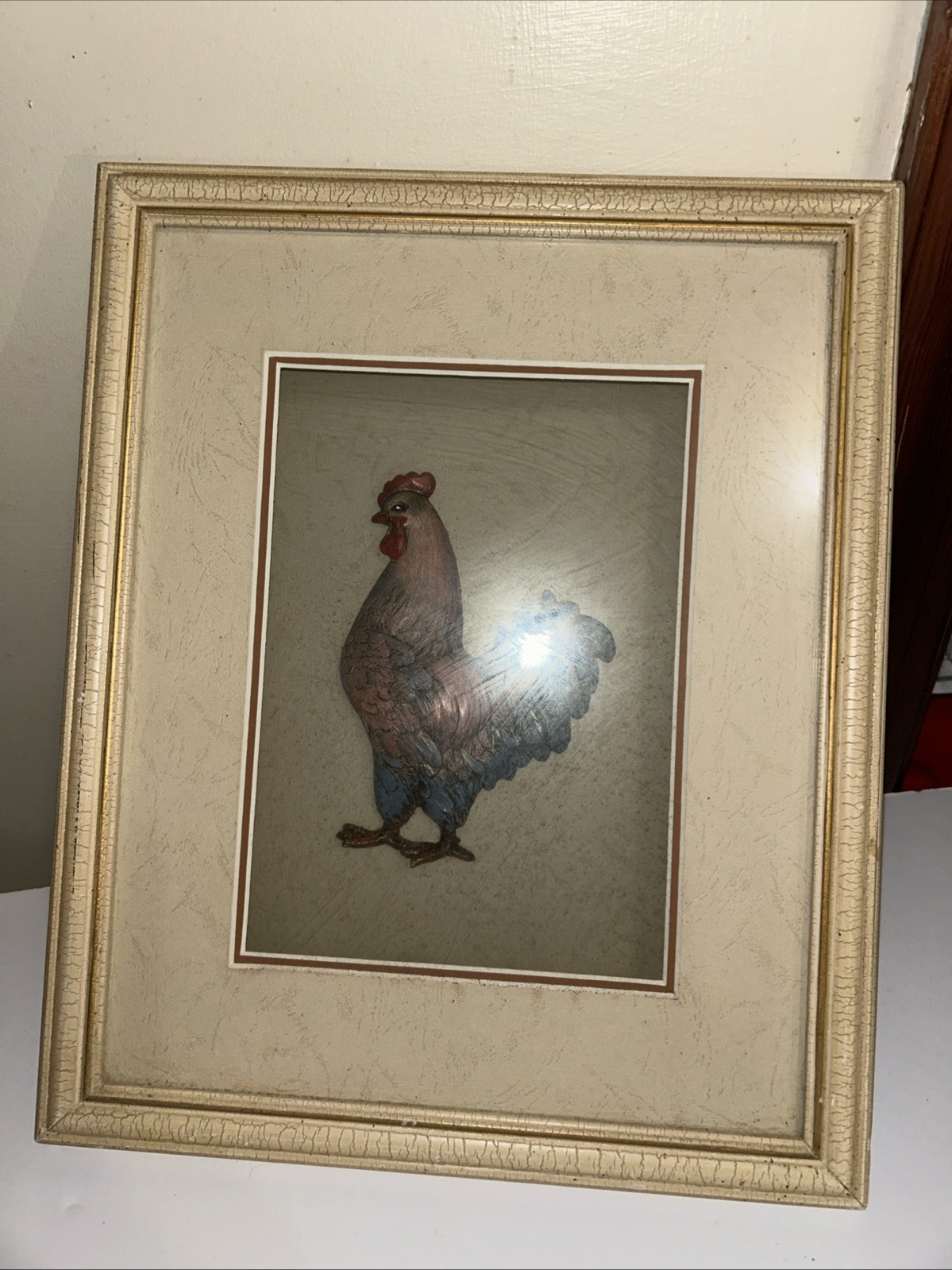 Rooster Chicken Farmhouse Decor Wall Hanging 3D Kitchen Framed Art 13×11 6A
