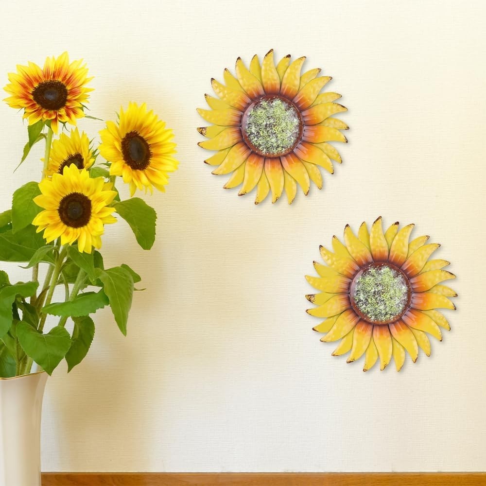 Stylish 2 Pack 6” Distressed Metal Flowers – Perfect Wall Art for Home & Garden