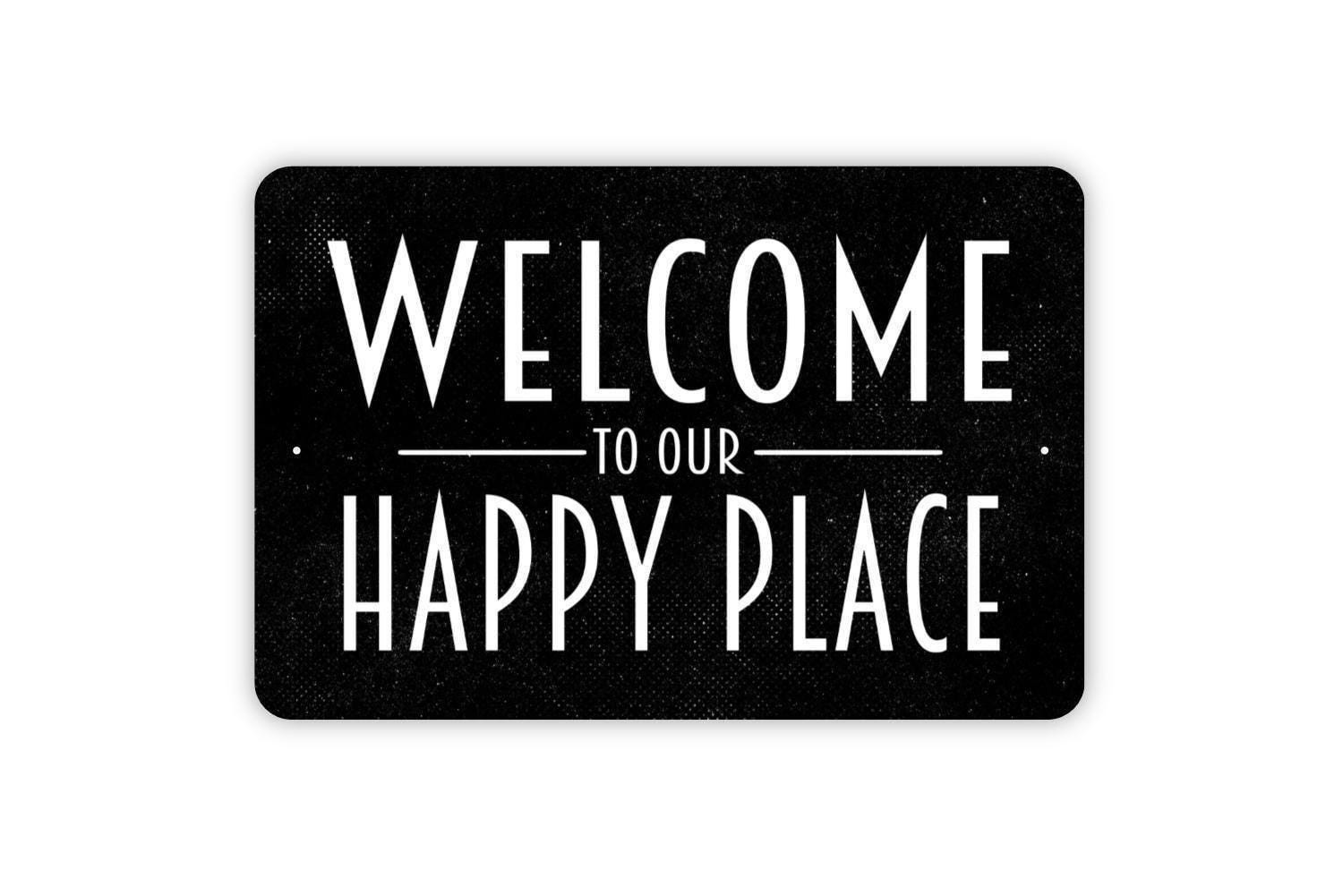Welcome To Our Happy Place Sign | Home Entryway Wall Decor | Cozy Porch