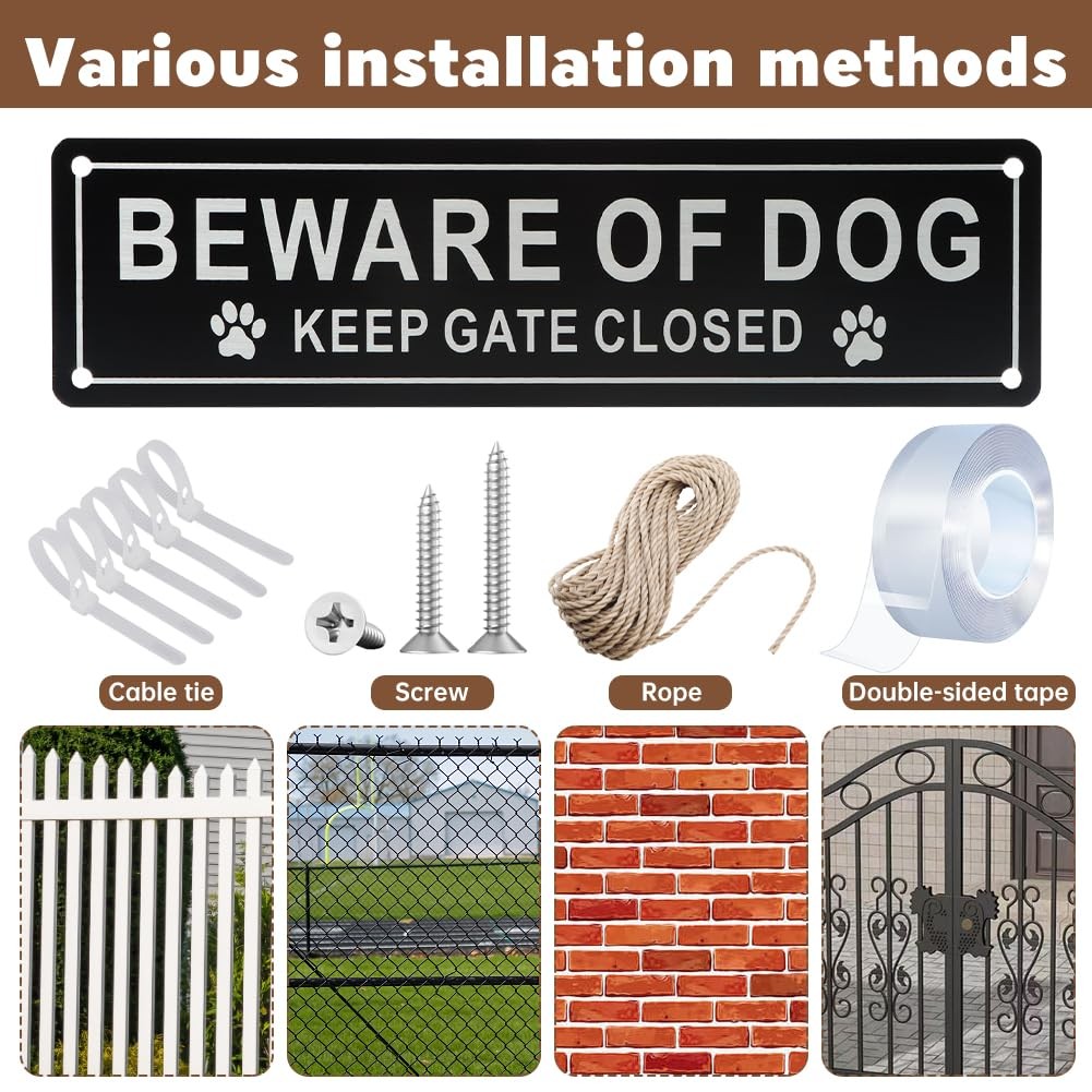 Beware of Dog Sign Keep Gate Closed, 2 Pack Rust Free Aluminum Dog on Premises S