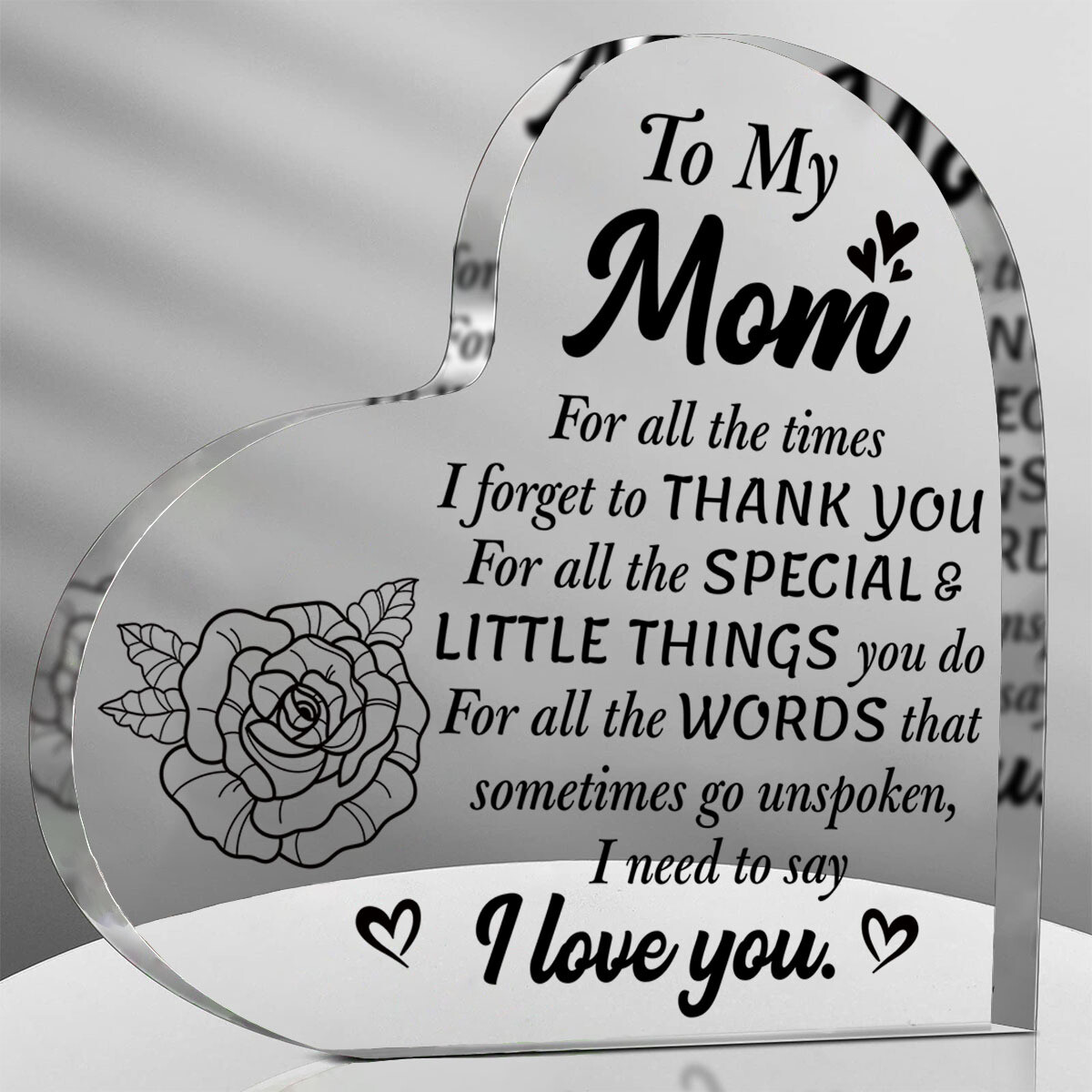 Thank You Mom for All the Little Things Acrylic Heart Plaque Birthday Gift