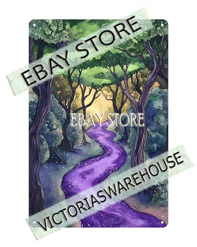Purple Path Tin Sign Whimsical Forest mystical glowing trail