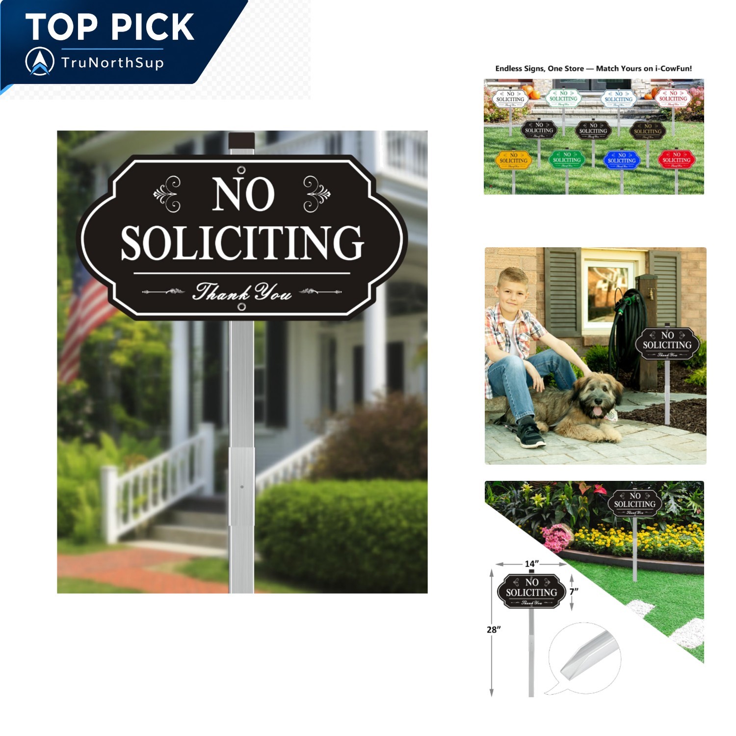 Heavy Duty All Metal No Soliciting Yard Sign 14×7 Aluminum Stake Mount