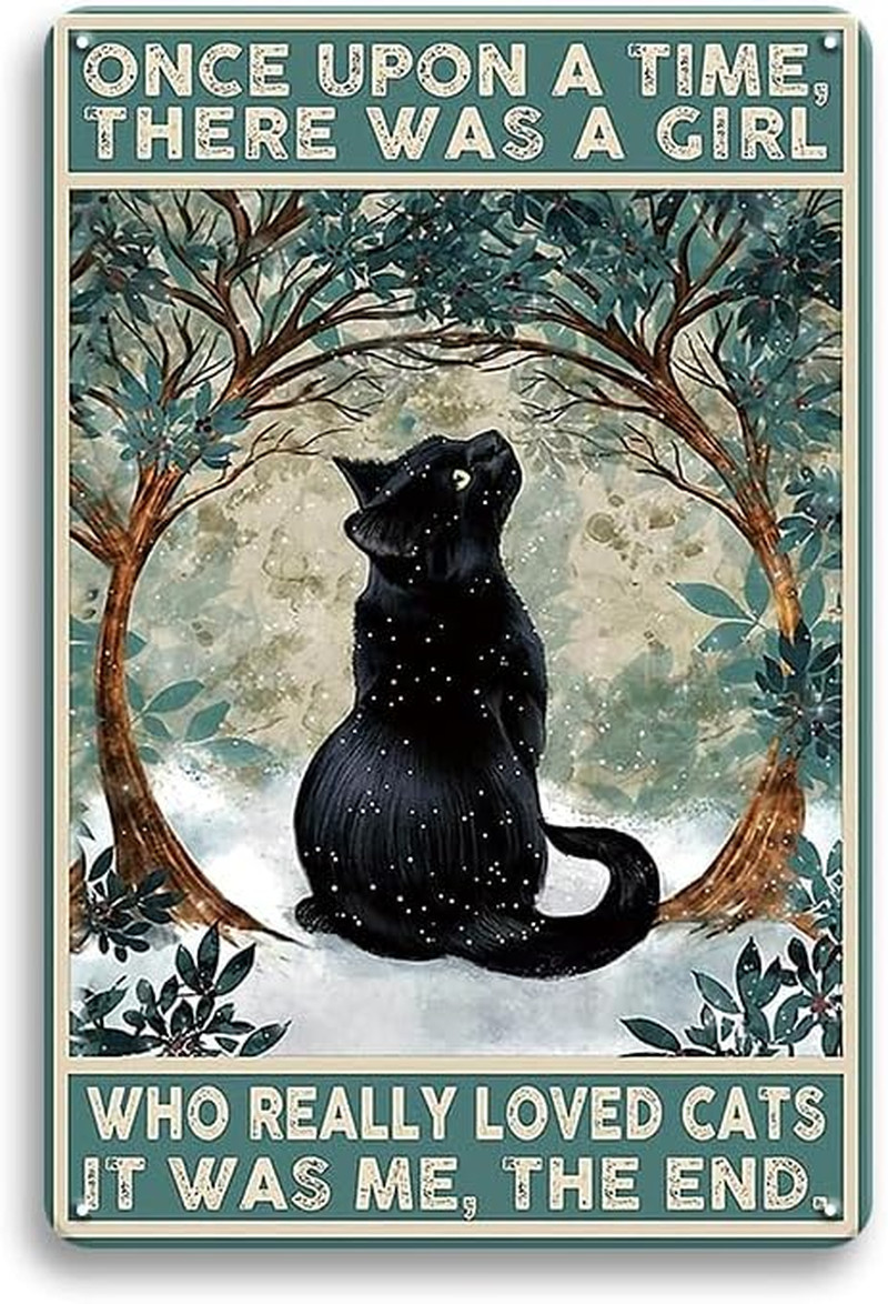 Vintage Black Cat Metal Sign, Cute Cat Wall Decor for Bedroom, Home & Office
