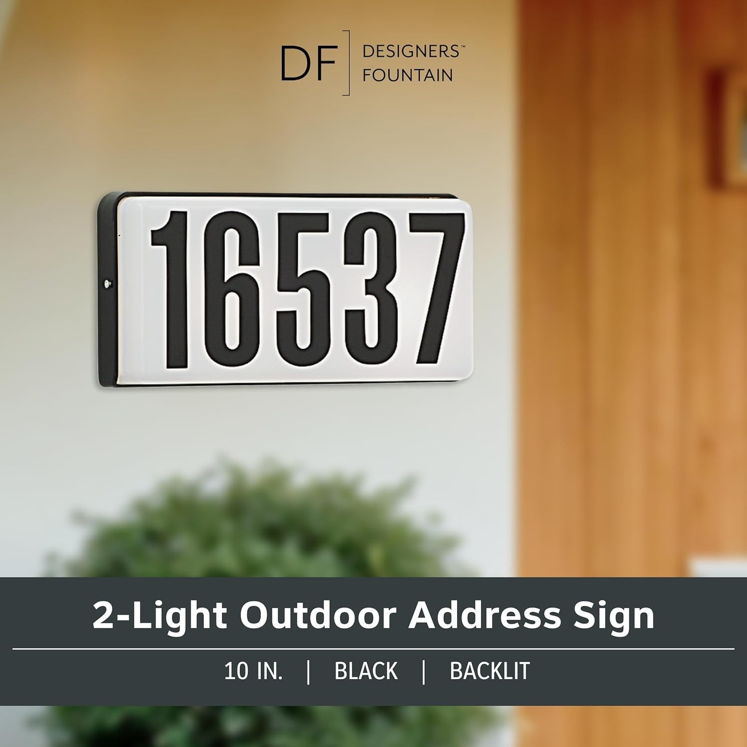 Lighted House Number Sign, 2-Light Outdoor Home Address Plaque, 10 Inch, Black,