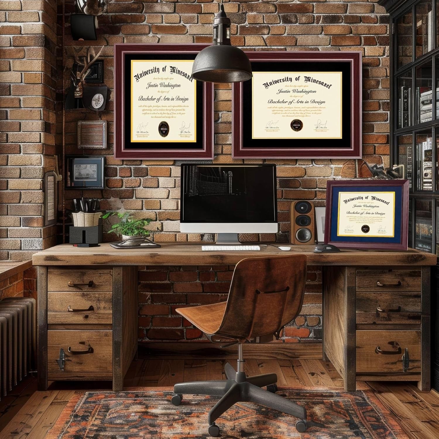 14×17 Diploma Frame w/ Mat Cherry Red Wood Plexiglass Wall Mount