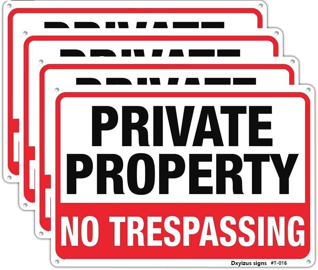 Large No Trespassing Signs Private Property, 10X14 Inch Aluminum, 4 Pack | Rust-