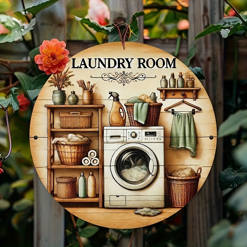 2D Flat, Vintage Laundry Room Tin Metal Signs Wall Sign – 8×8 Inches (20x20cm) R