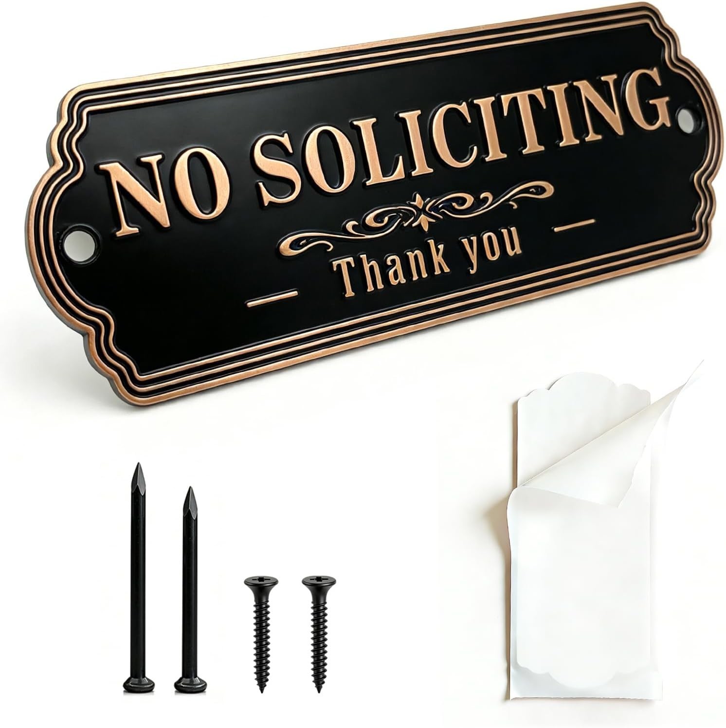 No Soliciting Sign Brass Durable No Soliciting Sign for Front Door House Office