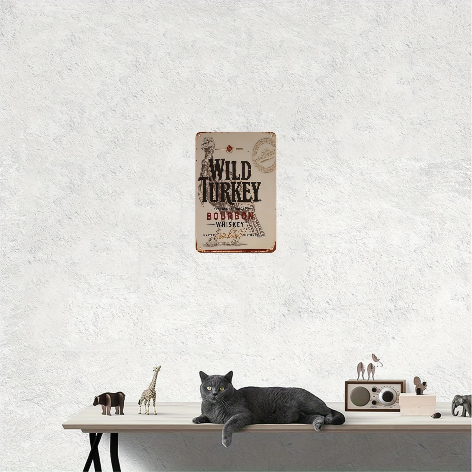 Vintage Wild Turkey BourbonTin Metal Sign Wall Art Decor 8 x 12