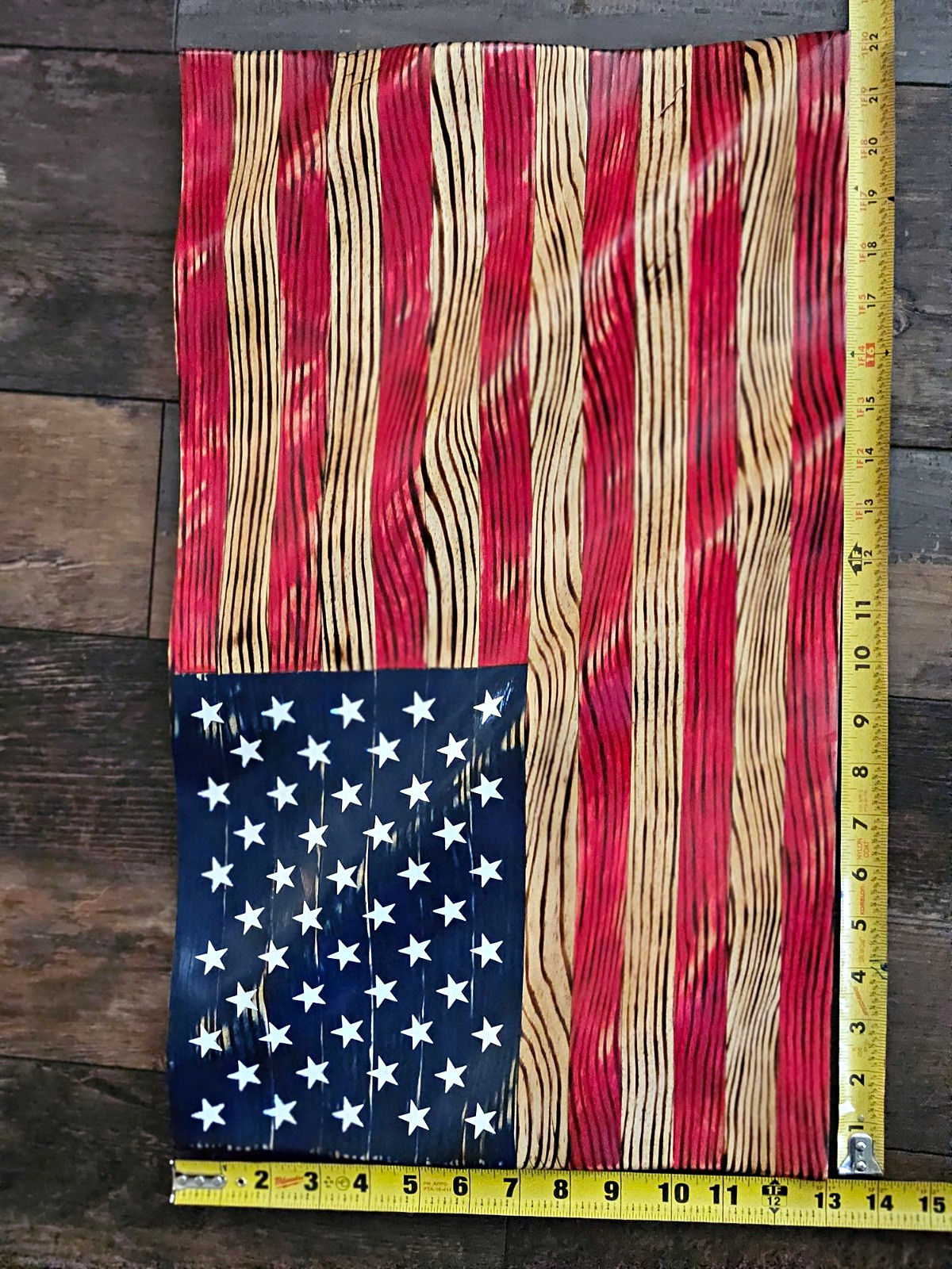 Handmade American Flag Rustic Wood Wall Plaque 3D Effect Ready To Hang 22×13.