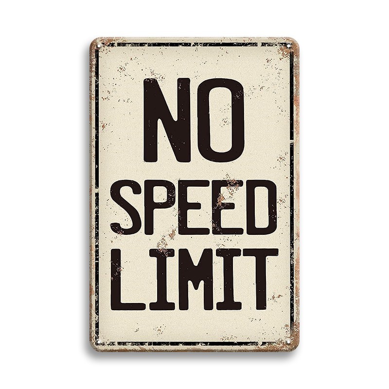 Vintage No Speed Limit Metal Sign Retro Wall Art Car Lover Garage Man Cave Decor