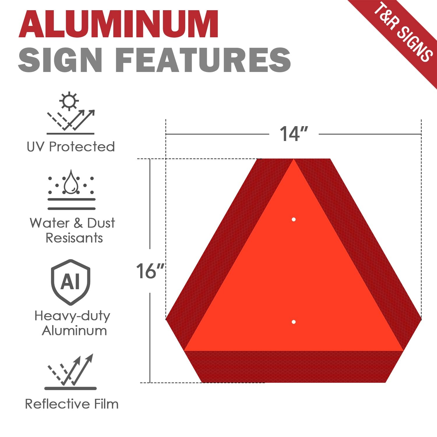 T&R Metal Slow Moving Vehicle Sign, Safety Medium Signage, RED – 2 Pack