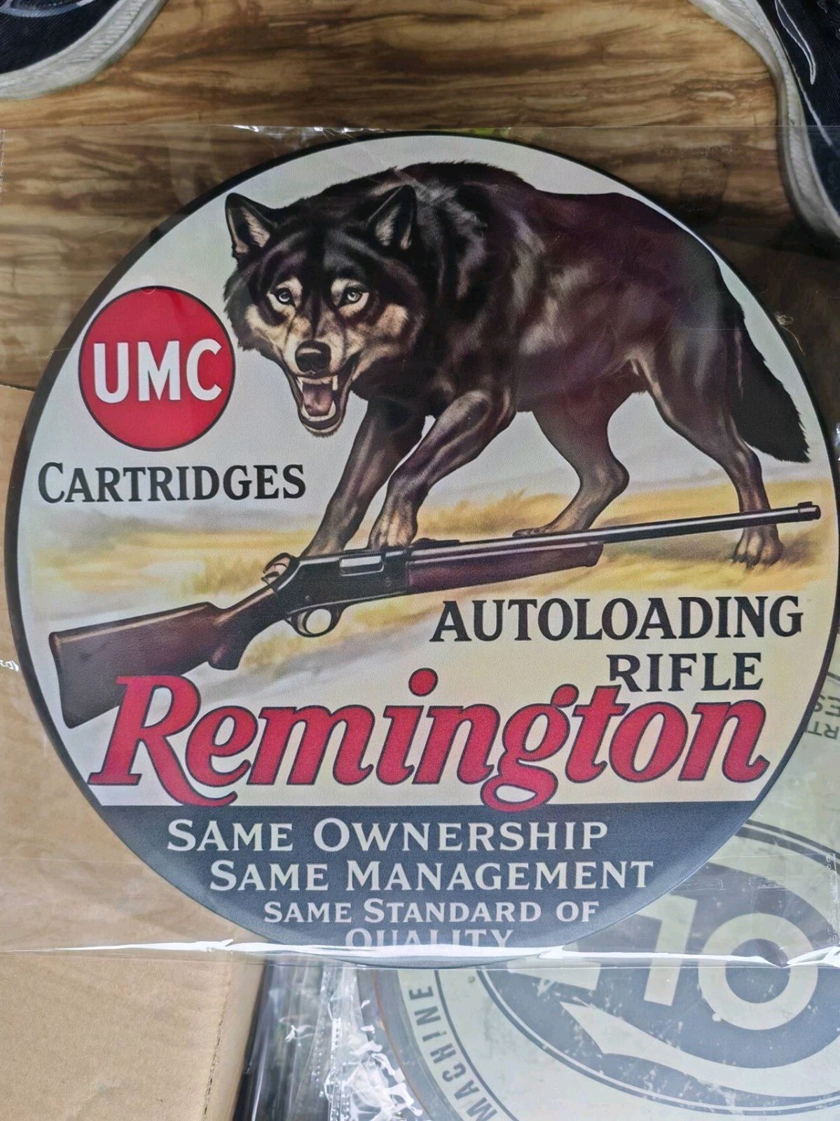 Winchester Auto Loading Rifles Firearms Metal 12-in Round Gun Sign Black White