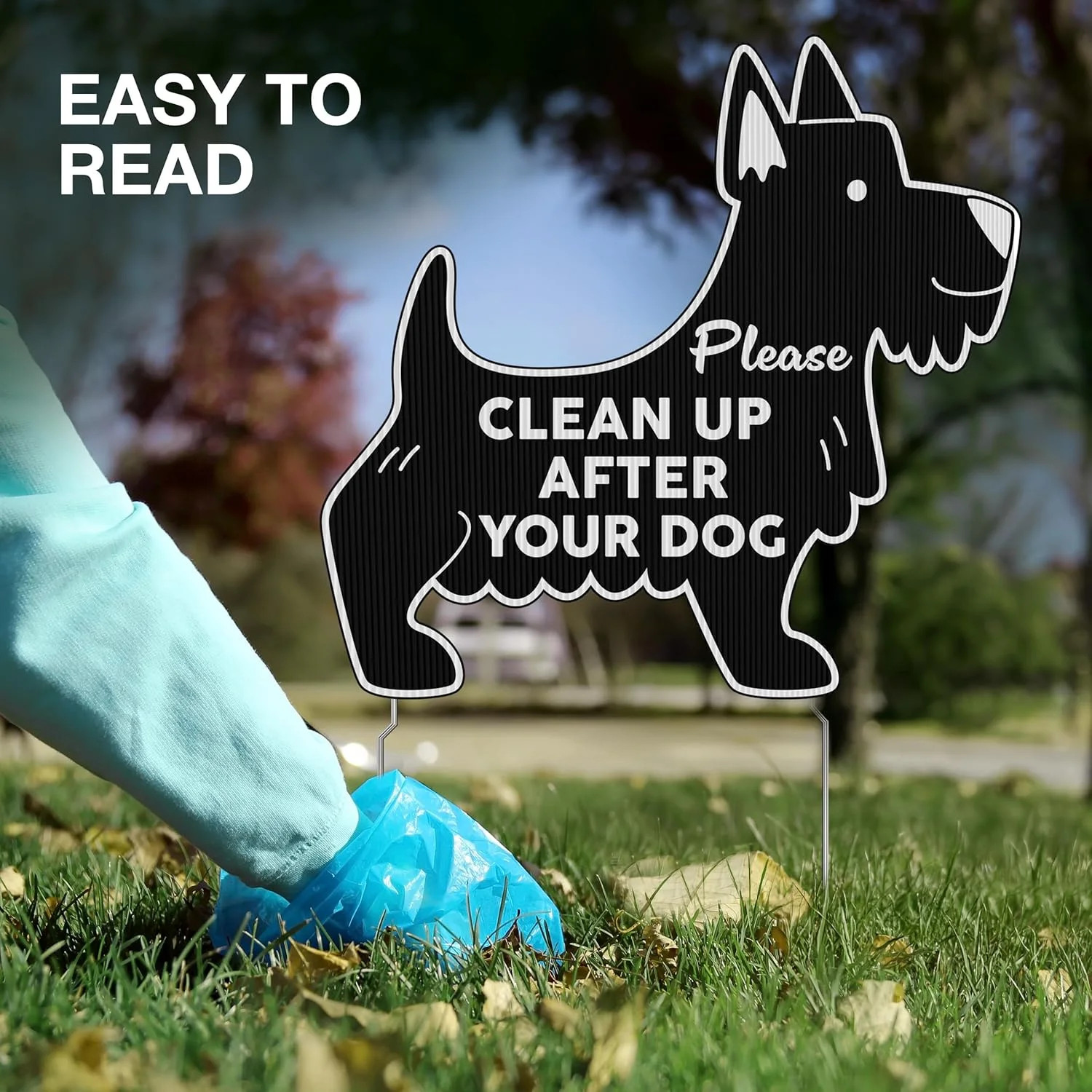 Clean Up After Your Dog Signs with Stakes, 11 x 10 Inch Black Dog Shaped Double