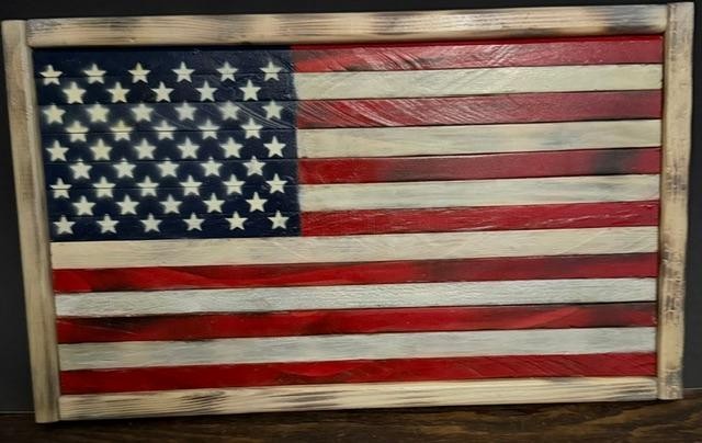 WOODEN HANDMADE AMERICAN FLAG MADE IN US BY FAMILY OF AMERICAN VETERAN