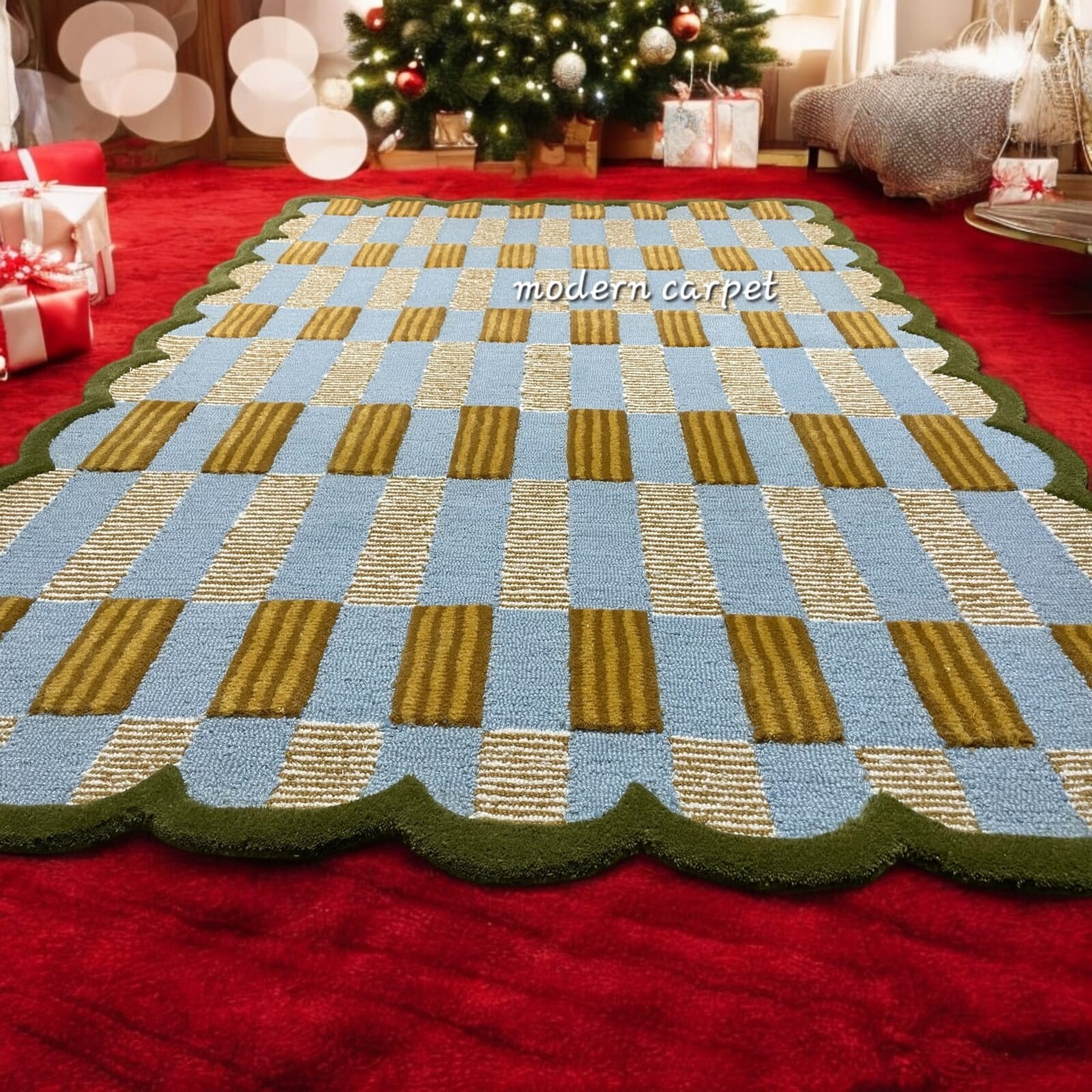 Matilda Goad Plaid Rugs Handmade 100% Woolen Hand Tufted For Home Decoration