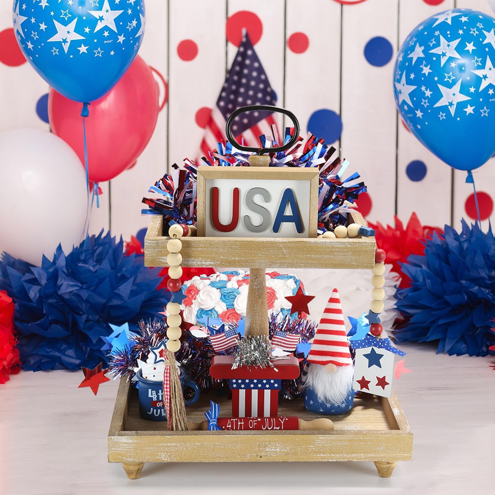 4th of July Decorations Patriotic Tiered Tray Decor Set, 6 Pieces Fourth of J…