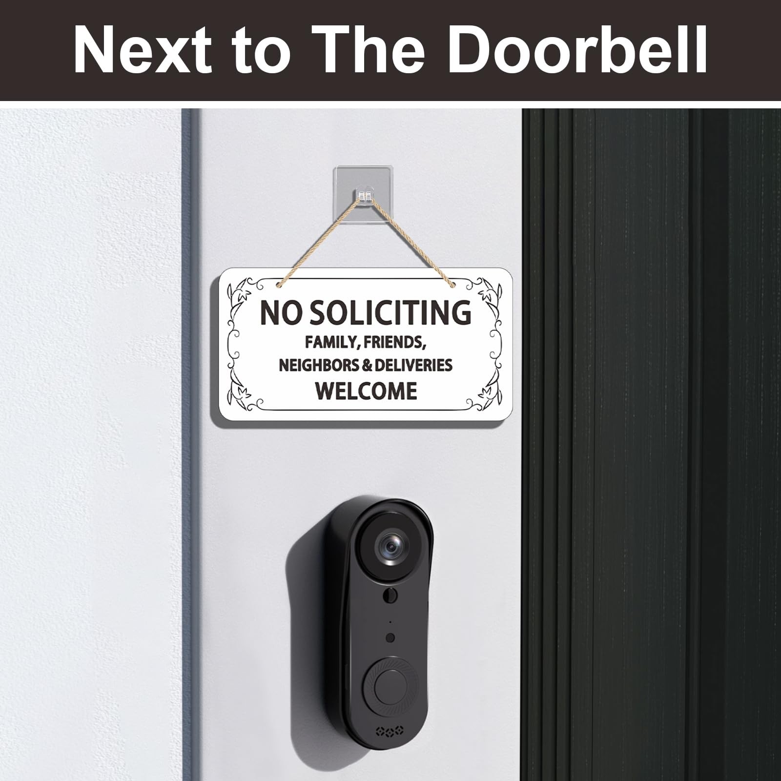 (2 Pack) Wooden No Soliciting 10×5 inches, Sign White