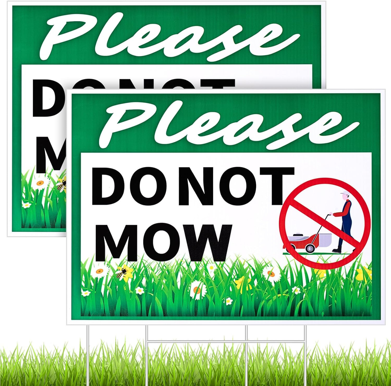 2 Pcs Please Do Not Mow Sign with Metal H Stake 12 X 9 Inches No Mow May Yard Fl