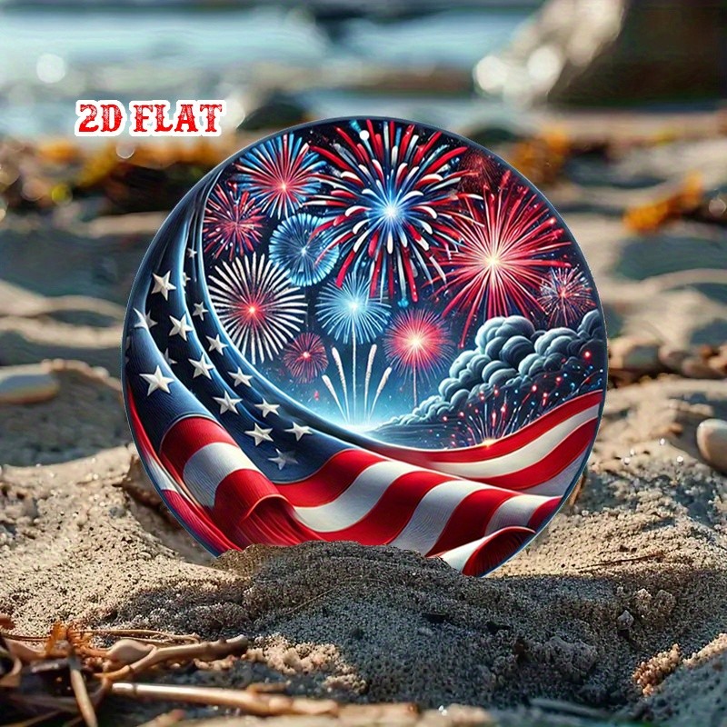 2D Flat Round Aluminum Metal Tin Sign Independence Day American Metal Wall Art♪