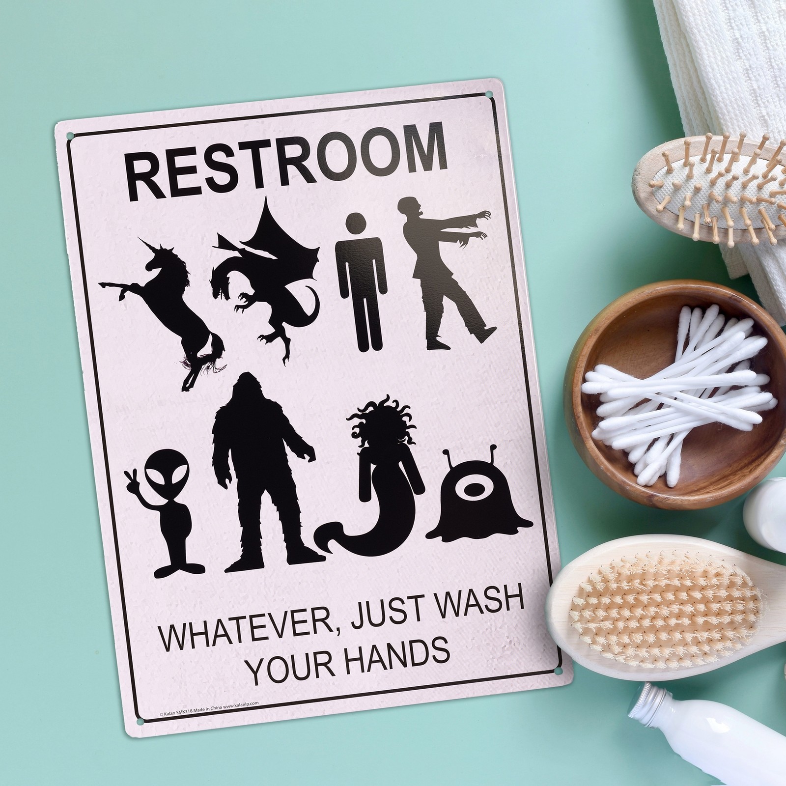 Metal Sign “RESTROOM: Whatever Just Wash Hands” Funny Gender Bathroom Decor #D-1