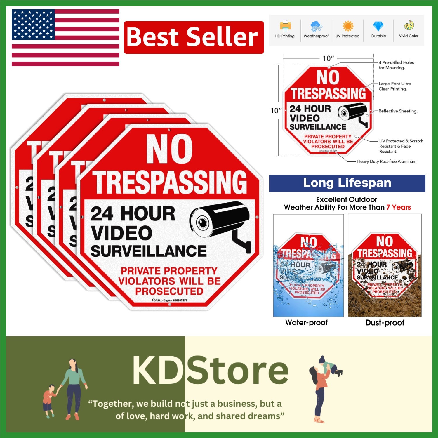 Attention-Grabbing No Trespassing Sign – 4-Pack 10×10 Video Surveillance Warning