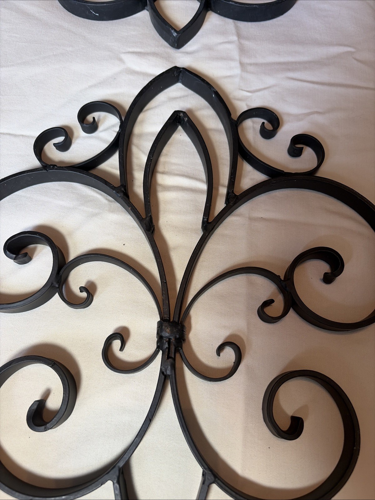 Fleur De Lis Black Wrought Iron Metal Scroll Wall Decor Vintage 11”x12” Pair