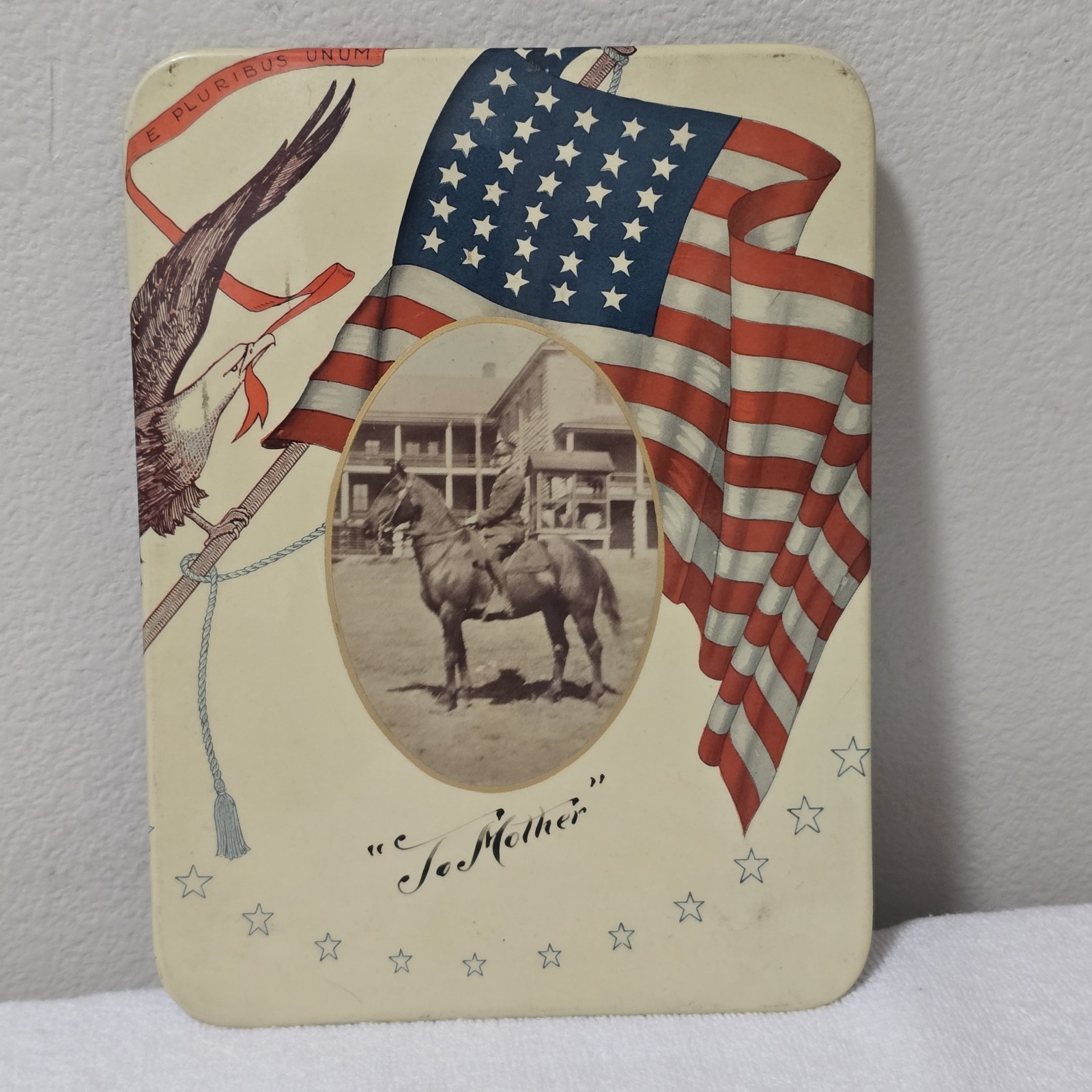Rare 1898 US Military Tin Sign Cavalry Rough Riders Patriotic Sign 6×8 ANTIQUE