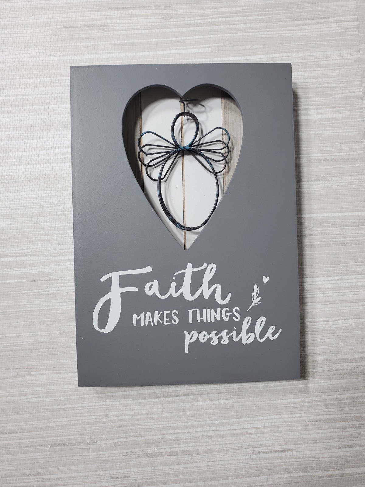 Gray Faith Makes All Things Possible Wall Decor with Angel Design 10″ x 7″