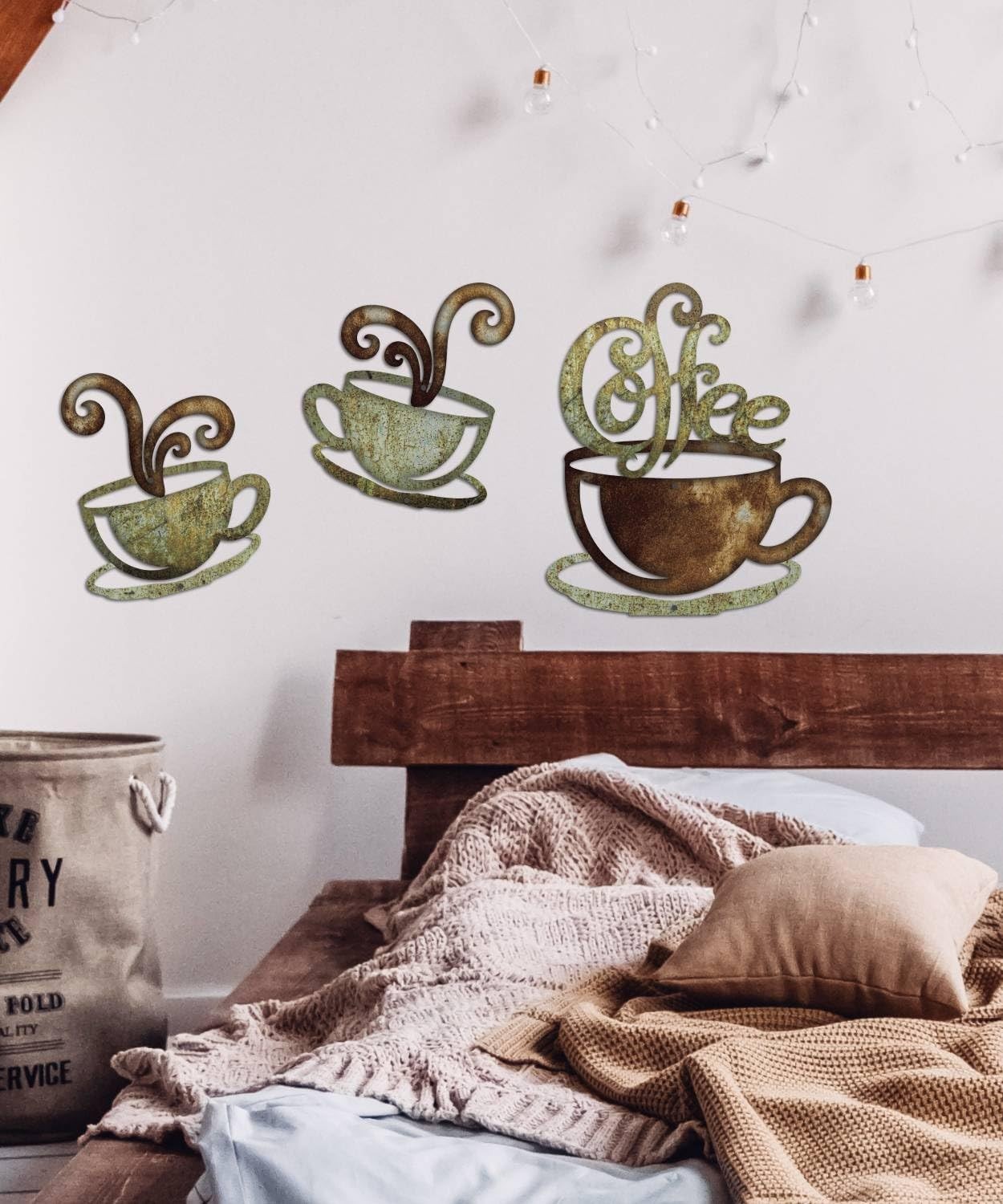 Rustic Coffee Cup Metal Wall Decor, Vintage Coffee Bar Kitchen Wall Art, Set …