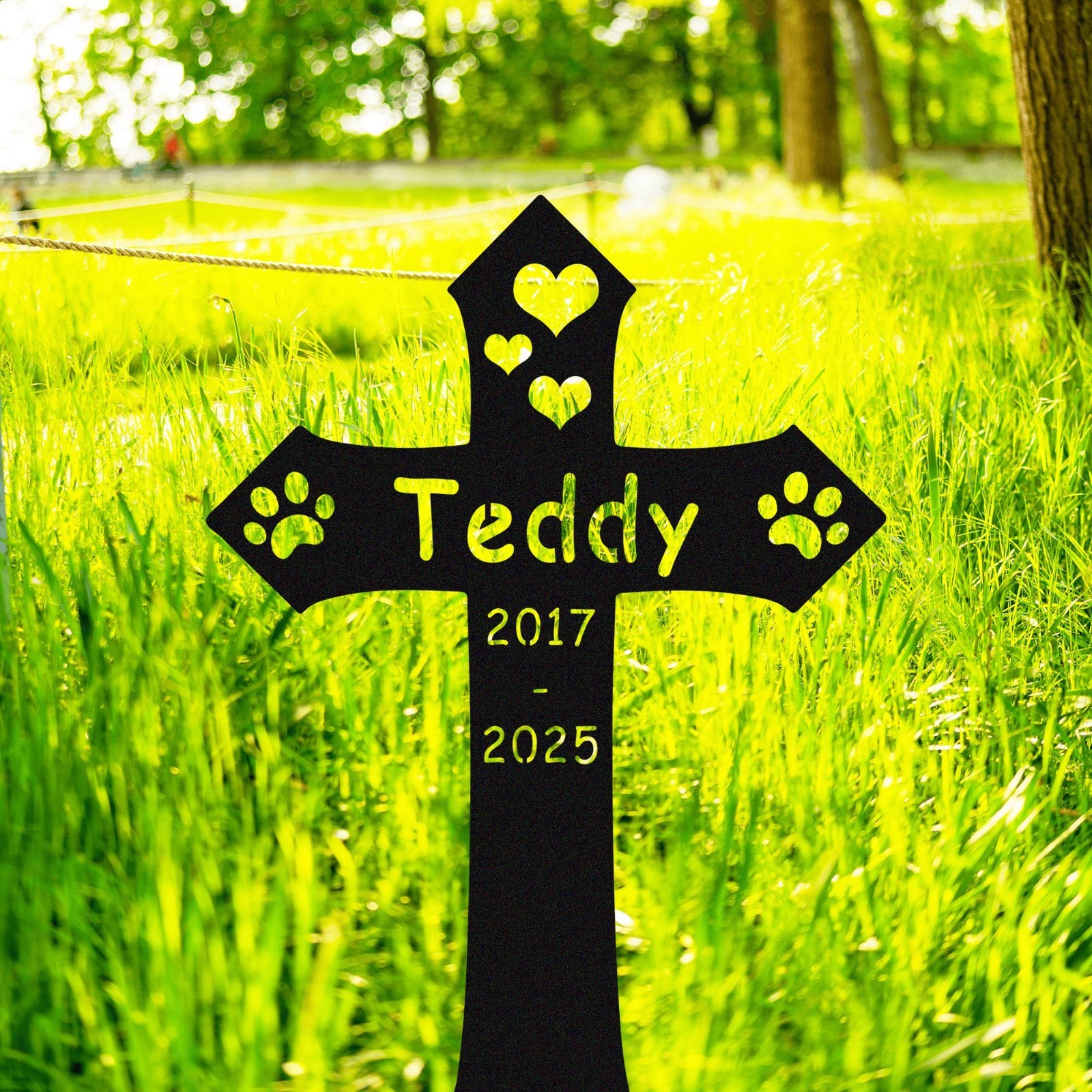 Personalized Pet Memorial Cross Stake, Custom Dog Grave Marker Garden Tribute